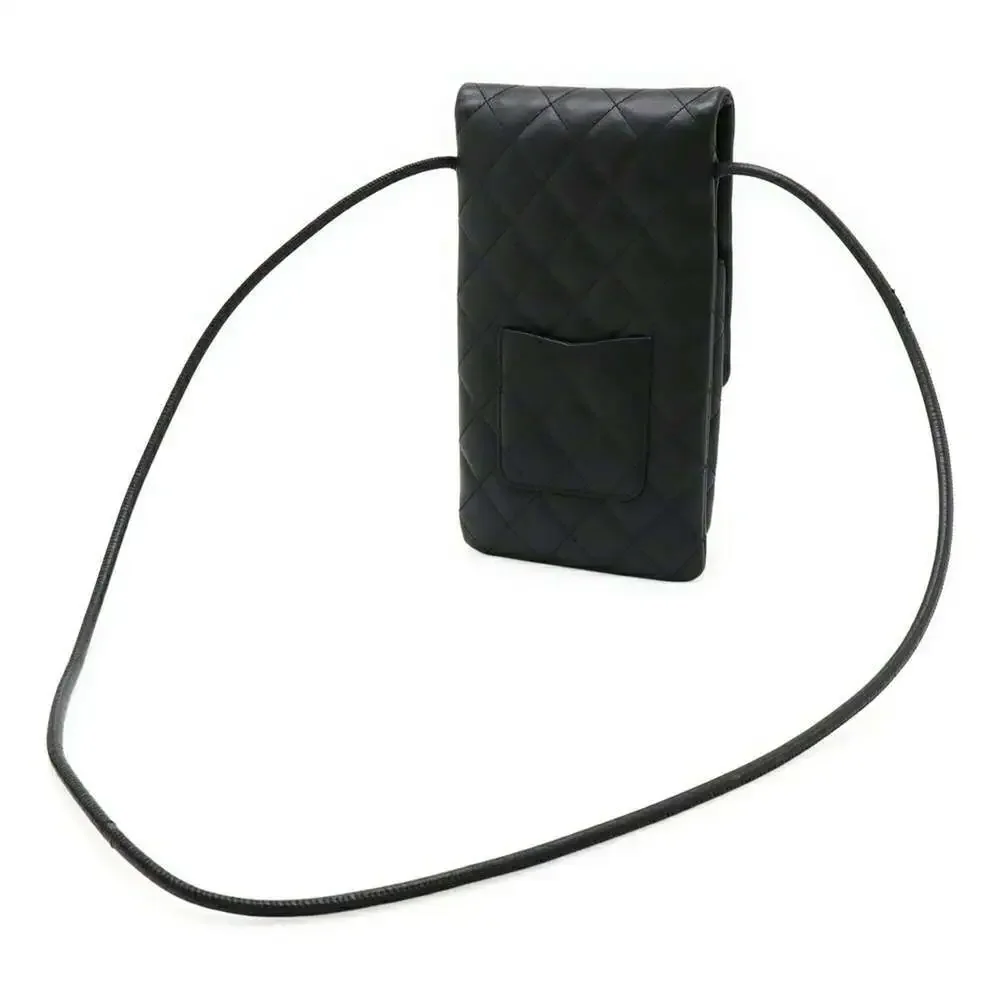 CHANEL Black Leather Logo Pochette Shoulder Bag